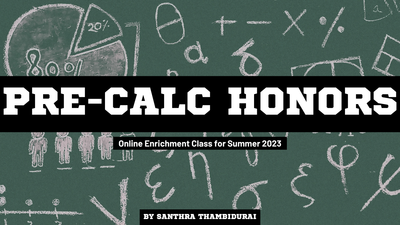 PreCalc Honors Online Summer Enrichment Course Santhra Thambidurai